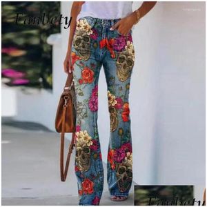 Damesbroek capris vrouwen vintage chic patroon bloemen bedrukte jeans 2023 vrouwelijke skinny flare long mode casual denim broek street dh8jf