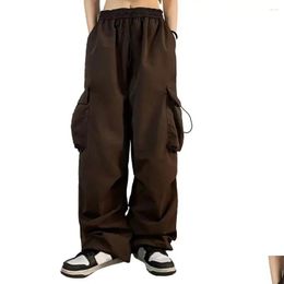 Pantalons Femmes Capris Femmes Wide-Leg Sports High Taille Cargo avec poches surdimensionnées MTI Séchage rapide Solide pour FL Drop Livraison Vêtements Clo Ot8Ds