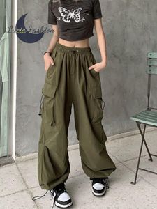 Pantalon pour femme Capris Y2K Streetwear Vintage Chic Cargo pour femme Taille haute élastique Jambe large Droite Touser Punk Femme Joggers Pantalon 230516