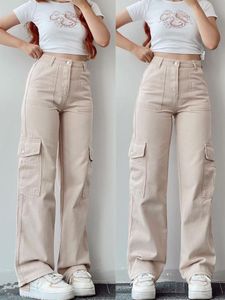 Pantalon femme Capris Y2K femmes Vintage Cargo Streetwear Techwear coréen Harajuku Parachute Beige pantalons de survêtement jambe large Joggers pantalon 230905