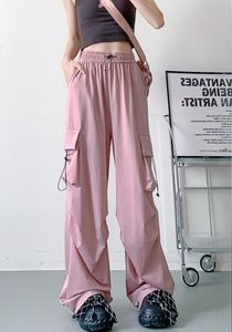 Pantalon femme taille élastique violet Cargo pantalon poche dégradé réfléchissant Parachute pour femme