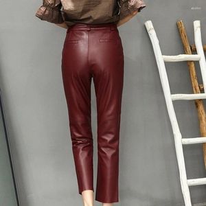 Pantalon en cuir véritable pour femmes, crayon Slim, décontracté, en peau de mouton, longueur cheville, luxe, élégant, bureau, fermeture éclair