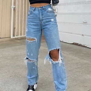 Damesbroek Jeans Wigh Taille Brede Mom Jeans Vrouwelijke Streetwear Pocket Elastische Gat Jeans Broek Losse Denim Broek pantalones