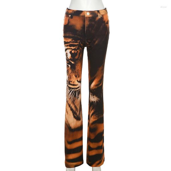 Pantalon femme Soefdioo tigre imprime Flare femmes Hipster mode taille haute maigre façonnage pantalon été 2023 bas féminin Streetwear UE89