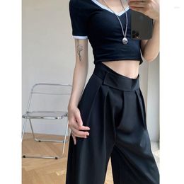 Dames broek vrouw vloeistof elegant wide been flodderige hoge taille broek palazzo harajuku Korean 2024 vrouwelijke kledingkantoor slijtage mode