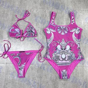 Womens roze bikini vintage patroon badmode dames eendelig badpak riem split badpak