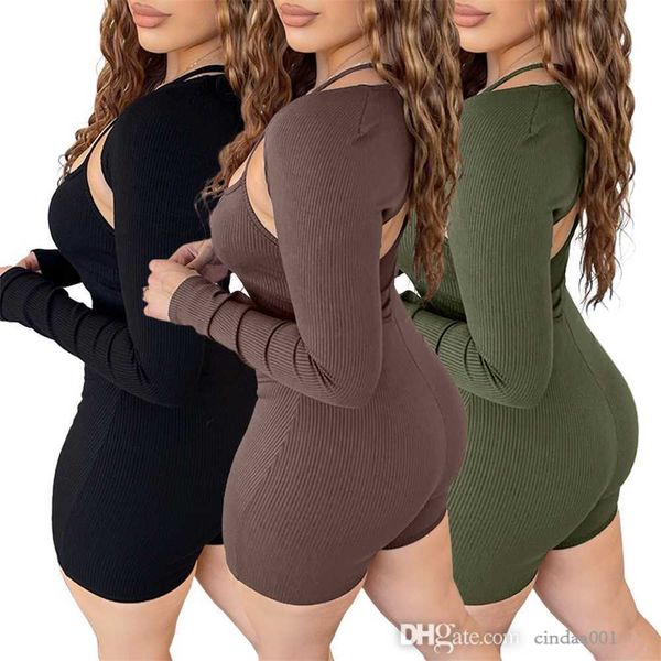 Chándales Pit Strip para mujer Hot Girl Conjunto de dos piezas Diseñador 2023 Nueva capa de color sólido Monos con correa sin espalda