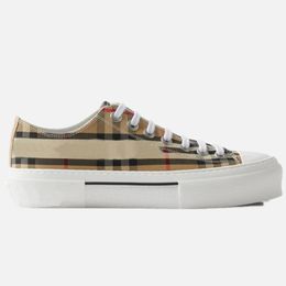 Dames geruite katoenen casual schoen Designer luxe canvas sportschoenen platte bodem laag uitgesneden beige gestreepte hoge sneakers