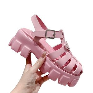 Dames platform hakken sandalen gevlochten niet-slip verstelbare enkelge zoalser schoenen dames driehoekige slippers buitenshuis casual schoen roze blauwe muilezel rubberen zool