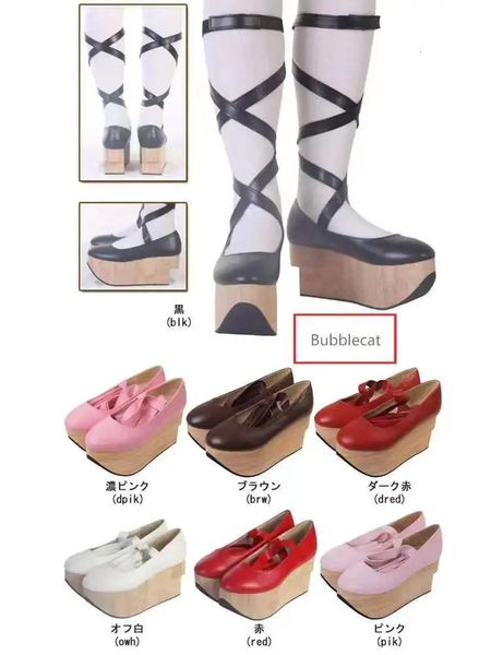 Escarpins à talons hauts pour femmes, sandales à bretelles croisées, chaussures Lolita Cosplay Creepers japonaises Harajuku, cheval à bascule 240227