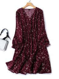 Dames plus size casual jurk Dity bloemenprint FROUNT SLEEVE V HALL MIDI 240412
