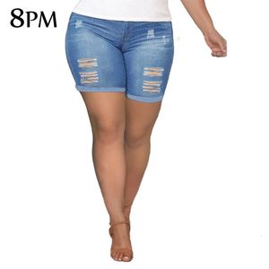Dames plus size denim shorts kromme hoge taille stretch gescheurd noodlijdende geboord zoom jean 2xl oUC1532 240411
