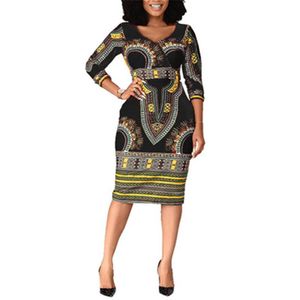 Femmes Plus La Taille Robes Casual Africain Dames Élégant Poignet Taille Haute Col En V Vintage Pour Travail Bureau Affaires Mode Mince Vesti259y