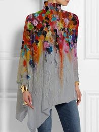 Femmes grande taille ourlet irrégulier Blouse automne hiver mode rétro à manches longues t-shirt Oneck décontracté ample haut asymétrique 240201