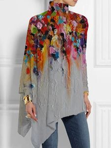 Femmes grande taille ourlet irrégulier Blouse automne hiver mode rétro à manches longues t-shirt Oneck décontracté ample haut asymétrique 240201