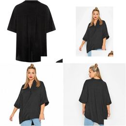 Dames plus size t-shirt v-neck veer herfst elegant hi lage blouse vrouwen los 3/4 mouw zwarte tuniek tops groot en shirt 6x e3pn dr otxg1