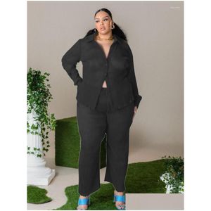 Des survêtements pour femmes en taille plus en 2 pièces se fixent des vêtements d'été chemisiers et pantalons de chemise verte streetwear 5xl tenues en gros bk drop del dh0yp