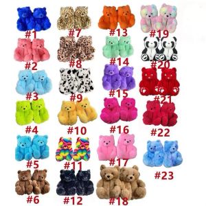 Dames pluche teddybeer huis slippers bruin huis indoor zachte anti-slip faux vacht schattige donzige roze winter warme schoen zm1012