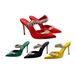 Sandales de luxe pointues pour femmes 9 cm talons hauts strass chaussures de créateur multifonction plage Banquet fête pantoufles chaussures