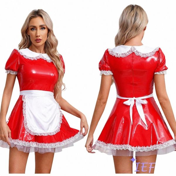 Femmes Pole Dance Show Serviteurs Cosplay Maid Latex Dr Carnaval Mascarade Thème Fête Dr-up Robe De Bal Costume avec Apr e1N6 #