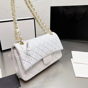 Dames pre-collectie parelachtige roze witte zakken klassieke dubbele klep lambskinehond gewatteerd iriserende goud/zilveren hardware crossbody schouder multi pochette portemonnee 26 cm