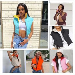 Vente au détail Femmes Coton Pain Gilets Designer Couleur Contraste En 2023 Tendances Automne Hiver Sans Manches Vers Le Bas Casual Warms Parkas Vêtements 5 Couleurs