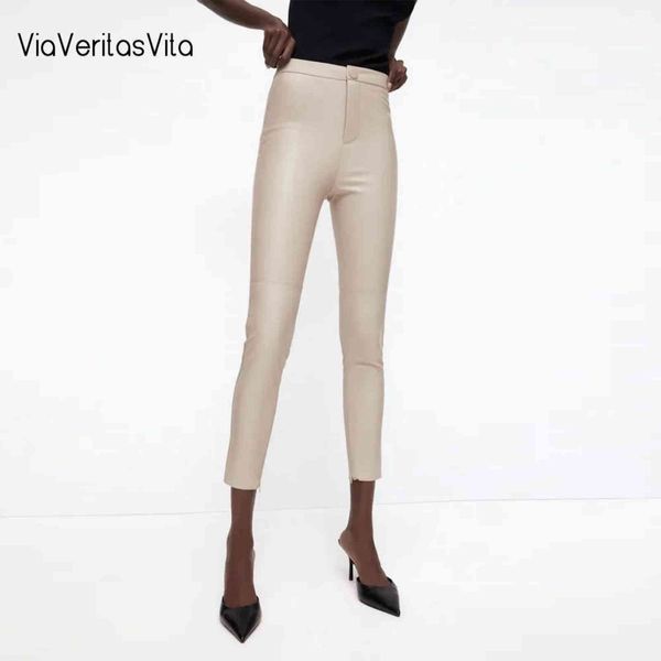 Mujeres PU Flaco Pantalón Pantalones Zoravicky Sexy Slim Cuero Lápiz Pantalones Alta Cintura Cremallera Invierno Cálido Sweetpant Marrón Negro 211124