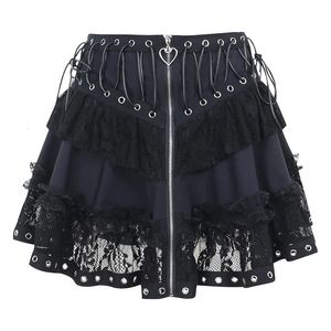 Dames Punk Vintage High Wasit Rok Zipper Front Japanse stijl Kawaii Black Harajuku Gothic Skater Cosplay Mini Skirts 240112