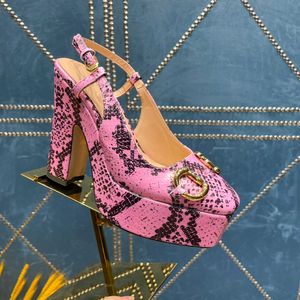 Dames python print slingbacks platformpompen kleding schoenen luxe ontwerper echt lederen hoge dikke hak buckle sluiting zwart wit lichtroze groene oranje