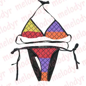 Dames Rainbow Bikini Travel Backless Swimwear Pool Party Bathing Suit Designer Letter Swimsuit