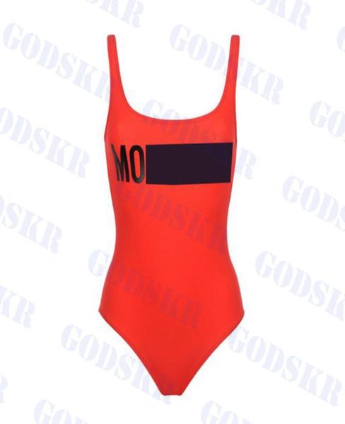 Mujer Red Swimsuit One Piece Bikini Lettre Impresión de trajes de baño Sexy Backless Traje de baño1075571
