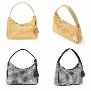 Sac sous armement diamant en ramine pour femmes Sac sous bras diamant Lady Sac à main Shiny Sac de luxe en nylon Sac à épaule homme Lady Clutch Purse Fashion Black Crossbody Assit Sacs