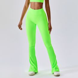 Dames geribbeld wijd uitlopende broek Hoge taille leggings vrouwen neon bell bodem sportbroeken