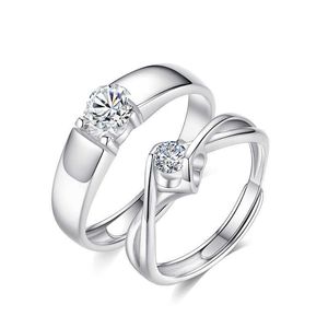 Damesringen Crystal Sieraden 925 Verzilverd Paar Ring Diamond Heren Dames Silver Cluster voor vrouwelijke bandstijlen