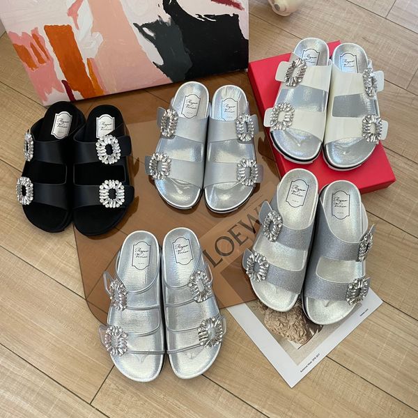 Femmes Roger Run Light Strass Boucle Sandales Vivier Tissu PVC mode flip flop sandale mules pantoufles plates