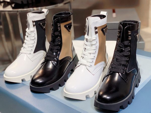 Womens Rois Boots Designer Cheville Martin Boot Cuir Nylon noir Blanc Bootie Militaire Inspiré Chaussures de Combat Boîte d'origine Taille 35-41
