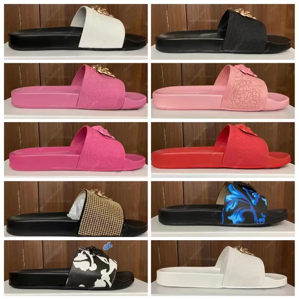 sandale pour femme sandales de créateur promenade d'été appartements de designer pour femmes curseurs pour hommes relief loisirs sandales de plage métal strass or rose beauté portrait pantoufle mules