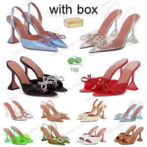 Dames Sandalen ontwerper Amina Muaddi Heels PVC Wine Cup Hoge hakken Schoenen Begum Bow Crystal-verrijkte gesp geworden Toesl Sunflower Dhgate Sandaal Zomer