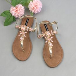Sandales pour femmes Rome Style Summer Dames chaussures plates Crystal voyage à l'extérieur de grande taille Open Toe Sandalias Mujer 240428