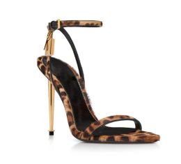 Sandales pour femmes avec boîte Tom Robe Chaussures Ford Talons Chaussure Marque élégante Femmes Chaussures Cadenas Pointu Matériel Nu Serrure Clé Femme Métal Stiletto Mariage