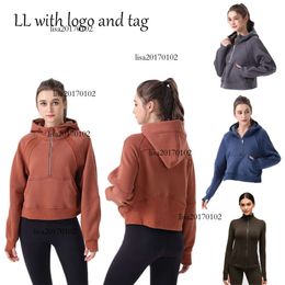 Sweat à capuche pour femme avec demi-fermeture éclair - Définir des vêtements de sport - En polaire épaisse - Leggings de yoga - Pull à capuche de sport de créateur - Veste ample pour femme