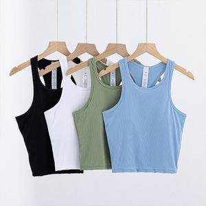 LL naadloze workout-top voor dames, gewatteerde gymtank, mouwloze hardloopshirts, racerback met ingebouwde bh, activewear, fitnesstanktop, geribbeld huidvriendelijk, I-vormig vest