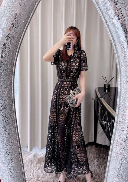 Vestido midi de encaje guipur negro autorretrato para mujer Nuevo