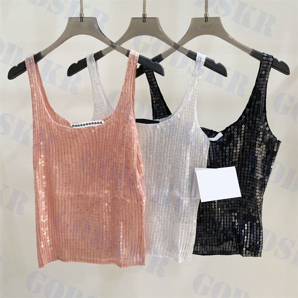 Femmes Paillettes T-shirt Designer Tops Camisoles Mode Shiny Tees Party Style Tanks Pour Femmes