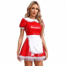 Servants pour femmes French Maid Dr Cosplay Costume avec avril Collar Collar Puff Sleeve Ruffle Lace Patent Leather A-Line Dr K0le #