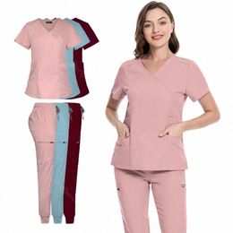 Femmes Set Agence de beauté Uniformes de travail Infirmière médicale Uniforme Scrubs Set Pet Shop Vet Tops Pantalons Accessoires de soins infirmiers Jogger Costumes x7u6 #