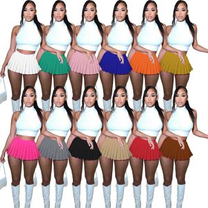 Femmes Ensembles Sexy Solide Couleur Mini Jupe Plissée Costume Pour Les Filles Chaudes Deux Pièces Robe Tenues High Street Style Minceur Moulante Porter Des Vêtements