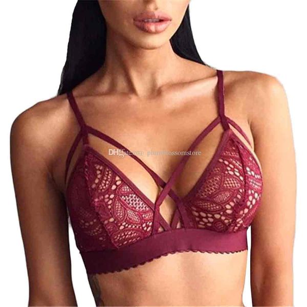 Tops cortos sexis para mujer, sujetadores, lencería con tiras, Sujetador de encaje transparente Floral, Top, Bralette sin costuras, ropa interior recortada para mujer, venta al por mayor