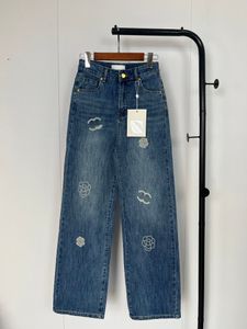 Jean pour femmes designer à taille haute directe pantalon à jambes larges montre des femmes minces pantalon décontracté camélia sinensis