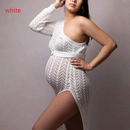 Womens sexy een schouder lange mouw uitgehold hoge split gebreide jurk strand potloodjurken voor zwangerschapsfotografie